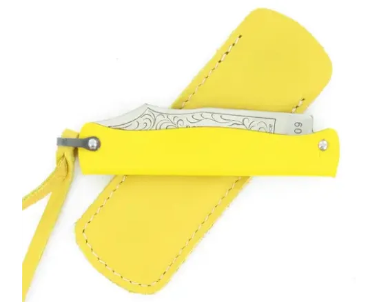 Douk Douk 160 Inox - Manche Acier couleur JAUNE - GAINE CUIR