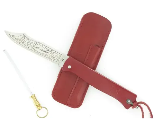 Douk Douk 200 Inox - Manche Acier Couleur ROUGE - GAINE CUIR