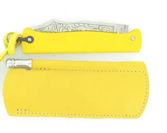 Douk Douk 200 Inox - Manche Acier Couleur JAUNE - GAINE CUIR