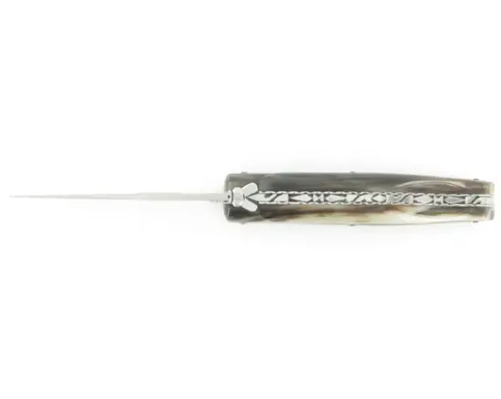 Laguiole 15 cm - Forgé (forme flêche) - Plein Manche en Corne - GUILLOCHAGE