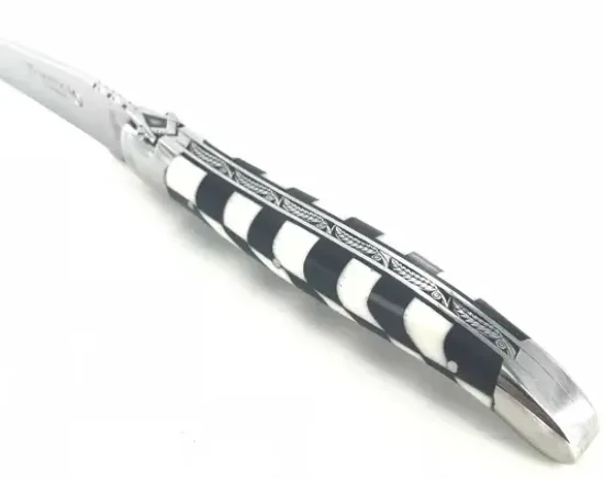Laguiole 12 cm Franc-Maçon - Damier - Ebène & Os - 2 mitres