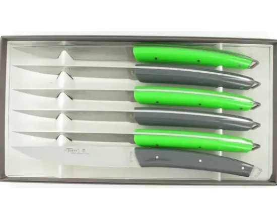 "Lame du Bougnat" - Le Thiers Table - coffret de 6 pièces - Manche Vert et Gris