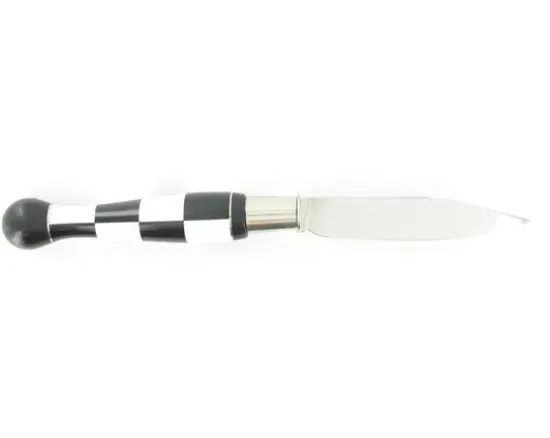 Nontron Virole n° 25 - Boule Damier - Manche Ebène et Corian Blanc, insert Aluminium