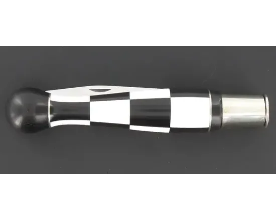 Nontron Virole n° 25 - Boule Damier - Manche Ebène et Corian Blanc, insert Aluminium